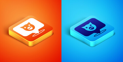 Isometric Pig icon isolated on orange and blue background. Animal symbol. Vector