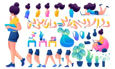 Constructor for creating a Young Girl. Create your own beautiful girl character with a Set of hands and feet. Flat 2D vector illustration N2