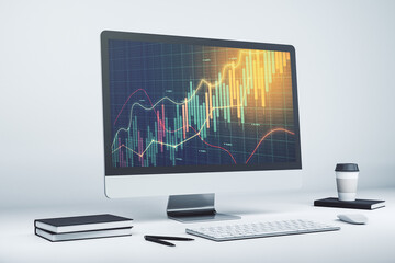 Abstract creative financial graph on modern laptop screen, forex and investment concept. 3D Rendering