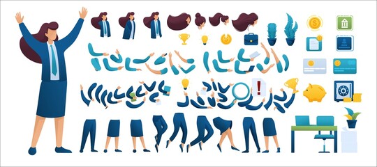 Constructor for creating a Businesswoman N5. Create your own Businessman character with a Set of hands and feet. Flat 2D characters