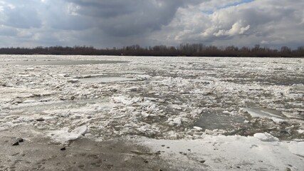 Thawing river in spring after winter