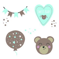 Cute vector set for babyboy shower