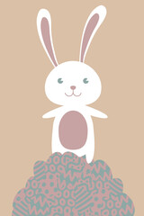 Easter illustration with easter eggs and bunny. 