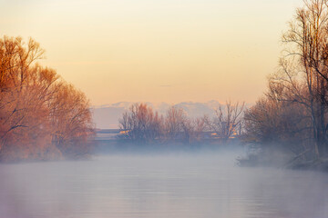 nebbiosa alba mattutina invernale