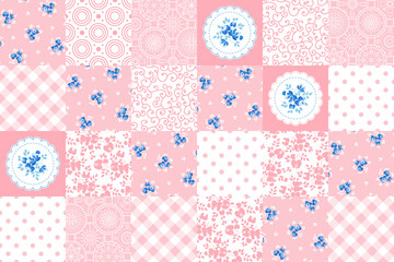 patchwork. pink seamless pattern. vector illustration. - obrazy, fototapety, plakaty