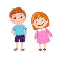 Cute little boy and girl. Little children illustration.