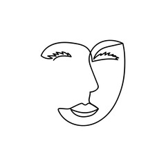 Modern Abstract Face Portrait. Linear Ink Brush. Line Art Current Contemporary Continuous Cubism Painting. Fashion Style Black And White Abstraction Poster