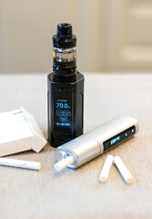 E-Cigs. Close-up. Electric hybrid cigarette.