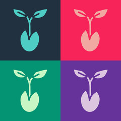Pop art Sprout icon isolated on color background. Seed and seedling. Leaves sign. Leaf nature. Vector