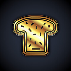 Gold Bread toast for sandwich piece of roasted crouton icon isolated on black background. Lunch, dinner, breakfast snack. Vector