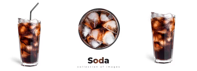 Foto op Plexiglas Soda with ice in a transparent glass isolated on a white background. © jul_photolover