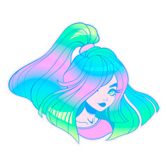girl with a bright holographic hair