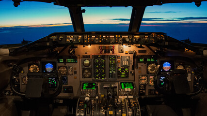Airliner flight deck in flight.