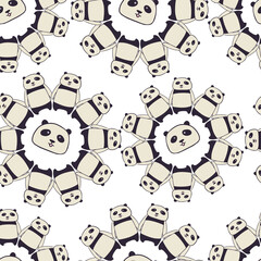 Seamless vector pattern illustration of decorative vignette frame of cartoon panda bears