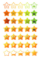 Set of user experience feedback concept with different mood emoji stars. Feedback star emoji rate form for web site or app
