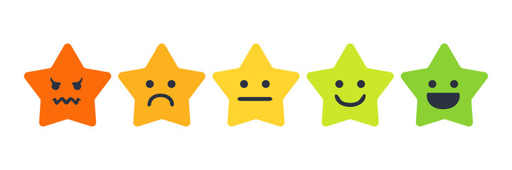 User experience feedback concept with different mood emoji stars. Feedback star emoji rate form for web site or app