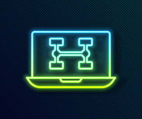 Glowing neon line Hardware diagnostics condition of car icon isolated on black background. Car service and repair parts. Vector