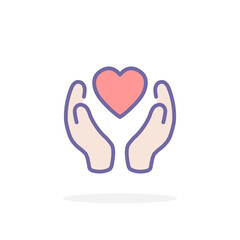 Heart in hand icon in filled outline style.