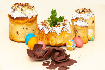 festive easter with easter eggs on white background