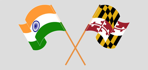 Crossed and waving flags of India and the State of Maryland