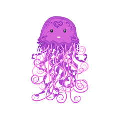 Cute happy jellyfish cartoon character sea animal. Summer time