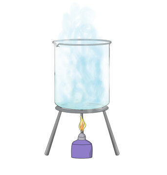 illustration showing the evaporation of water in a glass beaker. tr:( cam bir beher i&ccedil;inde suyun buharlaşmasını g&ouml;steren deney &ccedil;izimi)