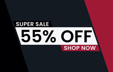 55 percent Discount sale modern banner vector illustration, Super sale 55% off shop now