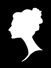profile silhouette of beautiful woman with high hairstyle on black background