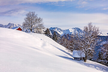 Allgäu -  Winter - Stadel - Schnee - Alpen - Berge 