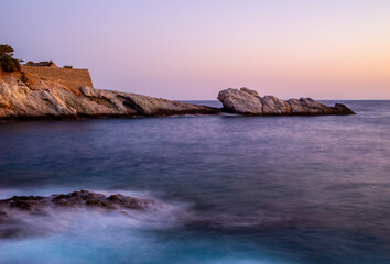 Sea rocks at the sunrise  in Ikaria, Greece
