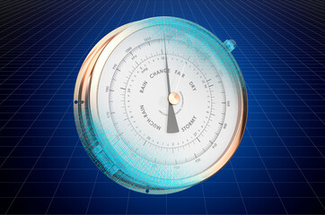 Visualization 3d cad model of mechanical barometer, blueprint. 3D rendering