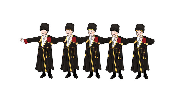 Turkish folk dance. school dancing children on a white background. . caucasian folk dance tr:(kafkas halk dansı)