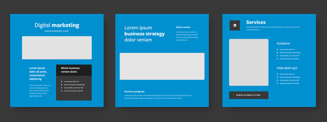 Blue social media layouts with business idea, clean editable, digital marketing graphic