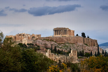 A view to the Acropolis with the Parthenon in Athens, Greece
