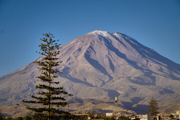 Fototapeta na wymiar A view of Misti volcano and parts of Arequipa, Peru
