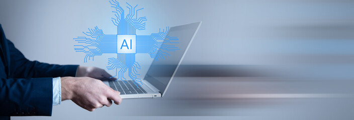 man holding computer and using a digital device and data theme drawing