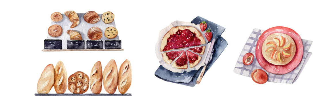 Watercolor Bakery Desserts And Bread