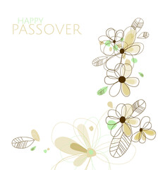 Happy Passover card with floral decoration, Passover in Hebrew. Vector illustration