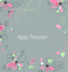 Happy Passover card with floral decoration, Passover in Hebrew. Vector illustration