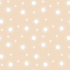 Colorful seamless pattern with sun symbol and pastel orange background