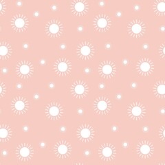 Colorful seamless pattern with sun symbol and pastel peachy background