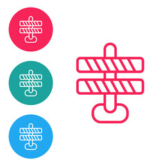 Red line Road barrier icon isolated on white background. Symbol of restricted area which are in under construction processes. Repair works. Set icons in circle buttons. Vector