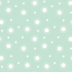 Colorful seamless pattern with sun symbol and pastel green background