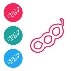 Red line Green peas icon isolated on white background. Set icons in circle buttons. Vector