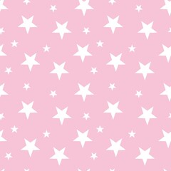 Colorful seamless pattern design with white star symbol and pastel pink background