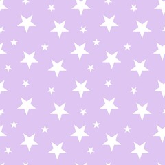Colorful seamless pattern design with white star symbol and pastel purple background