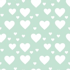 Colorful seamless pattern with hearth symbol and pastel green background