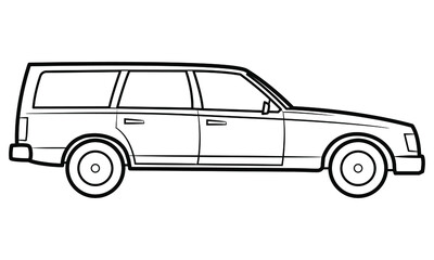 Combi car illustration  - simple line art contour of vehicle.