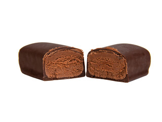 Chocolate glazed curd bar isolated on the white background