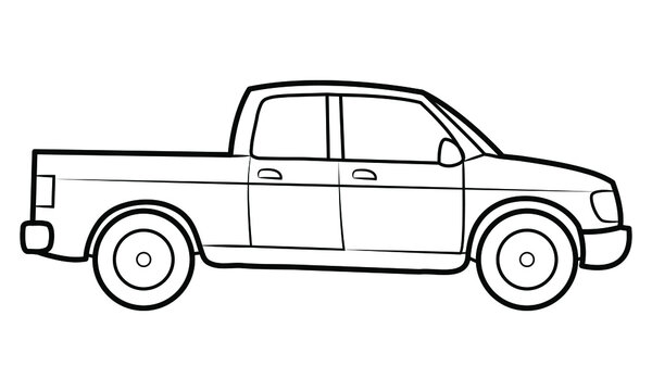 Pickup truck illustration  - simple line art contour of vehicle.